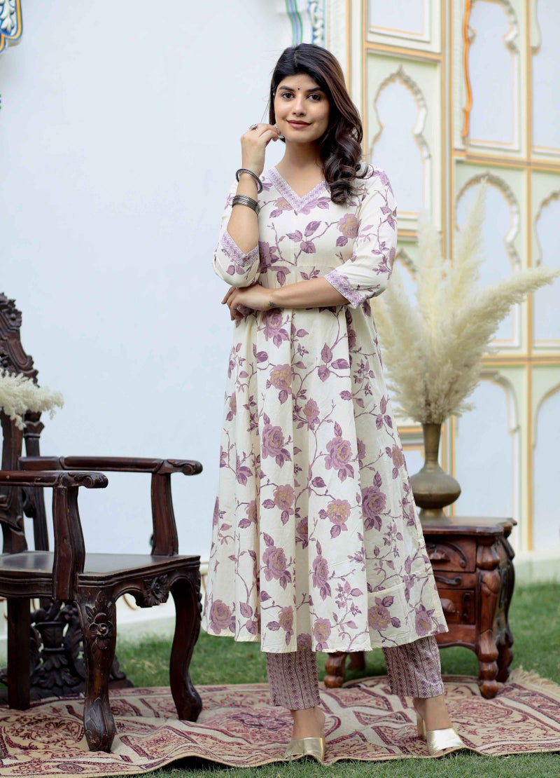 Miravan Floral Printed Anarkali Kurta And Palazzo Set for Women - Image 1